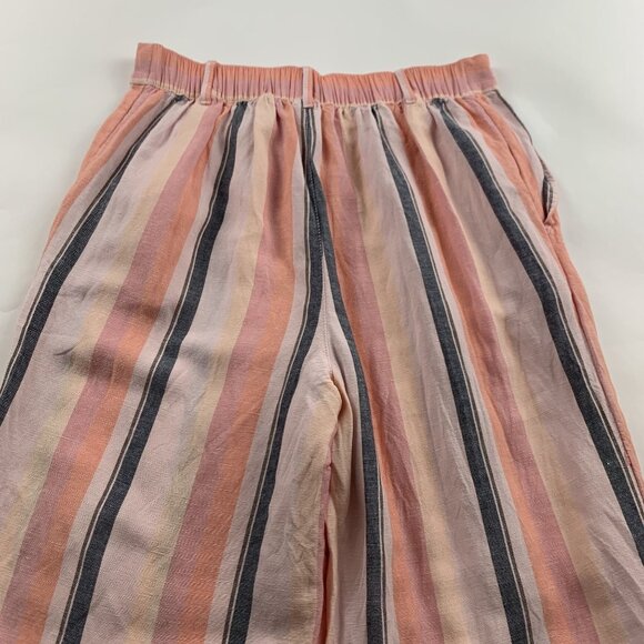 LOFT Pink Multi Linen Blend High Rise Wide Leg Cropped Trouser Pant S - Picture 7 of 8